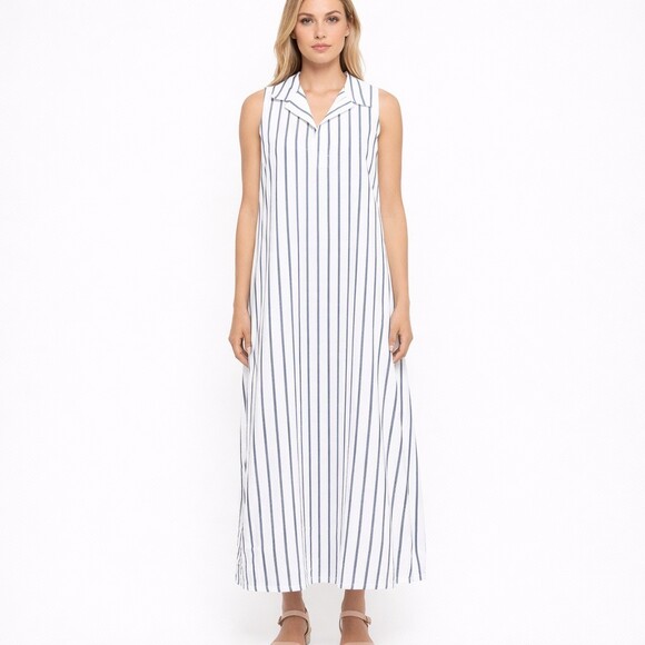 Labo.art Dresses & Skirts - Labo.Art Felice Striped Cotton Sleeveless Polo Maxi Dress NWT White Gray small 1